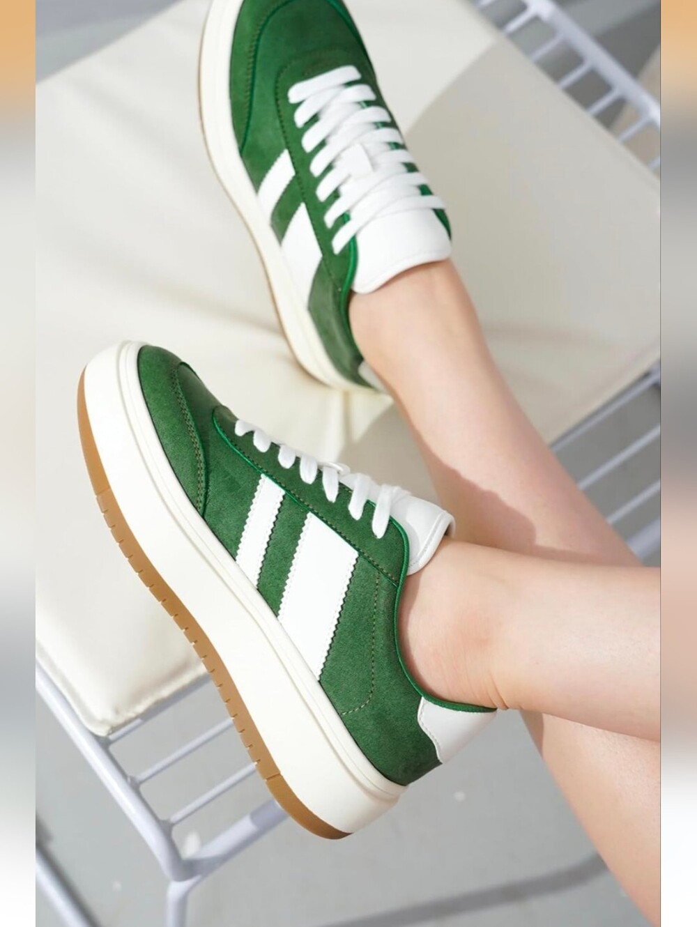 Womens "PROJECT CLOUD" Green Suede Low-Top Sneakers - White Accents - Picture 11 of 14